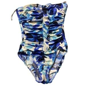 Miraclesuit One Piece Blue Floral Swim Suit Size 8 Tummy  Control Underwire